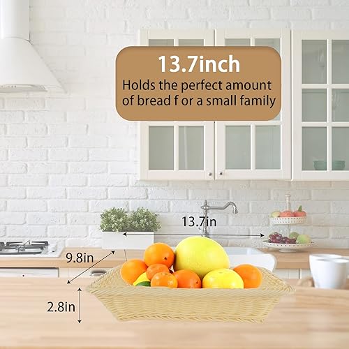 4 Pièces Corbeille a Pain en Poly Osier 35 x 25 x 7cm Panier a Pain,rectangulaires en osier pain fruits légumes paniers, panier de service alimentaire, Corbeille a Fruit Osier pour restaurant boutique - Nail Gallerys