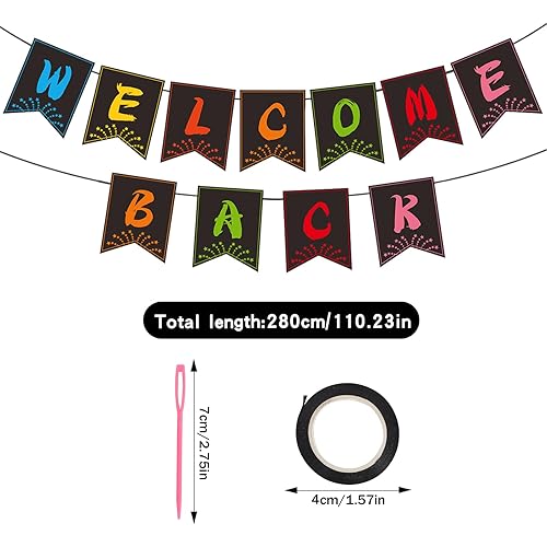 Welcome Back Guirlande bannière de bienvenue avec 11 drapeaux de 5 m de corde de jute Bannière de bienvenue pour la rentrée scolaire, famille, décoration de fête, décoration d'anniversaire - Nail Gallerys