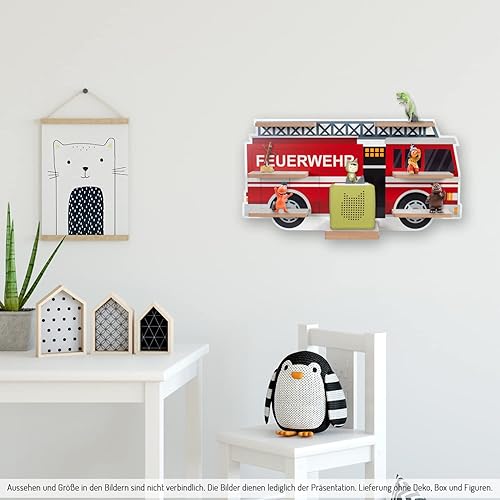 Kreative Feder Étagère de Collection adaptée pour Tonie Box et Tonies - Étagère Murale pour boîte à Musique et Figurines - Étagère idéale pour Enfants pour Jouer - Environ 60 x 30 cm (Pompier) - Nail Gallerys