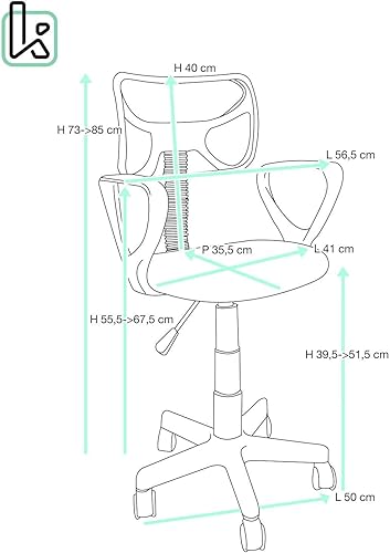 KAYELLES Chaise de Bureau Enfant Junior Fille, siège rembourré Textile Mesh Respirant, pivotant 360°, accoudoirs, Hauteur réglable, roulettes Souples Lab (Rose) - Nail Gallerys