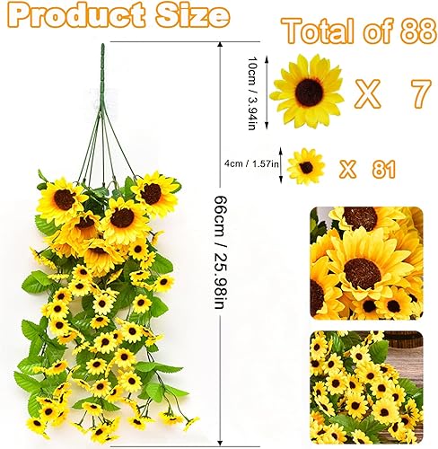 Lxoraziy Guirlande de Tournesol Artificielle avec Panier Triangulaire, 88 Fleurs, 66 cm, Plante Artificielle Tombante pour Décoration Intérieure et Extérieure - Nail Gallerys
