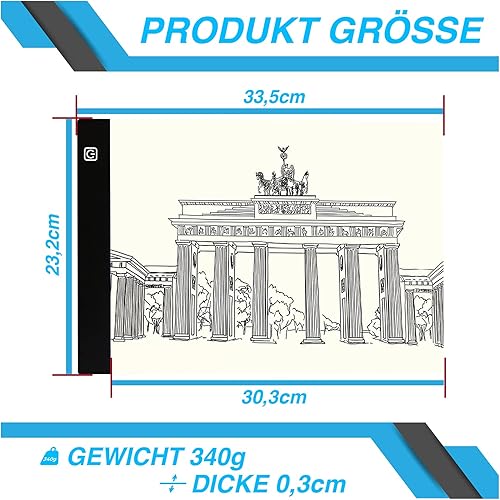 Tableau Lumineux LED Professionnel - Boîte d'art idéale pour Dessiner, Copier et Tracer - Luminosité réglable - avec Chargeur et étui - Format A4 - Nail Gallerys