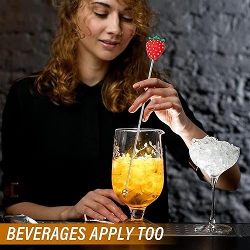 Bâtonnets pour cocktails, agitateurs de boissons,10 pièces mélangeurs de fraises pour cocktails | Bâtonnets de mélange de boissons au café en acier inoxydable, agitateurs de café en métal réutilisable - Nail Gallerys