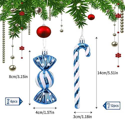 GOZINA Lot de 18 décorations de sapin de Noël en sucre d'orge, décoration d'arbre de Noël, rouge et blanc mignon (rouge) - Nail Gallerys