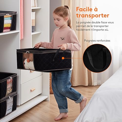 Lifewit Sac de Rangement pour les Vêtements, Boîte de Rangement Pliable, Organisateur de Placard avec Poignée Renforcée, Fenêtre Transparente en Tissu Solide, pack de 3, 35L, Noir - Nail Gallerys