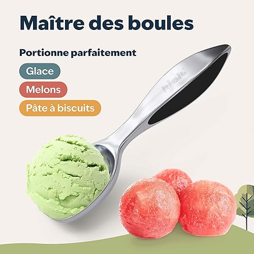 kjøk Premium Cuillère à glace en alliage de zinc finition chrome mat – Portionneur de crème glacée – Pelle à glace pour ice cream, la pâte, les melons, le riz ou les boulettes de viande - Nail Gallerys