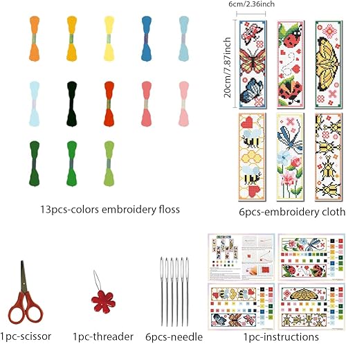FREEBLOSS 6PCS Kit de Broderie au Point de Croix - Thèmes Insectes - Compté pour Débutants - Nail Gallerys