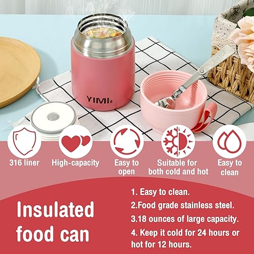 Bouteille isotherme pour aliments chauds et froids - 530 ml - Récipient alimentaire isotherme avec cuillère pliable en acier inoxydable à double paroi - Bocal alimentaire étanche pour repas chauds et - Nail Gallerys