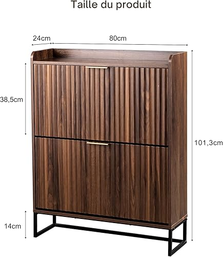 LEADZM Meuble à Chaussures 2 Portes Battantes Étroit, Étagère à Chaussures, Séparateur Réglable, 17 à 19 Paires, pour Petite Entrée, Salon, Chambre, 80 x 24 x 101 cm (Noyer) - Nail Gallerys