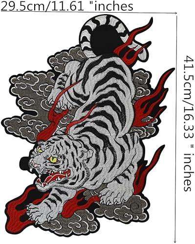 Grand écusson tigre blanc rayé rugissant brodé thermocollant - Nail Gallerys