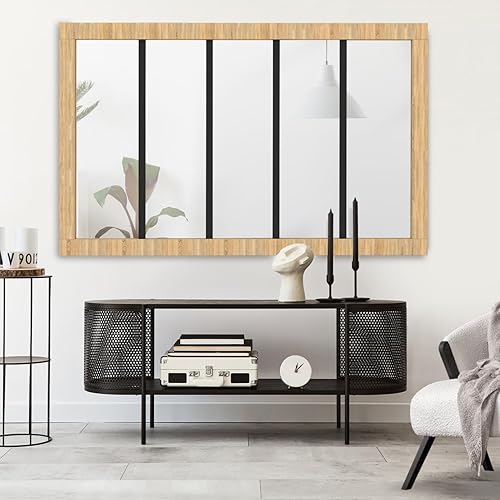 IDMarket - Miroir verrière 5 Bandes Cadre Bois Design Industriel 140x90 cm - Nail Gallerys