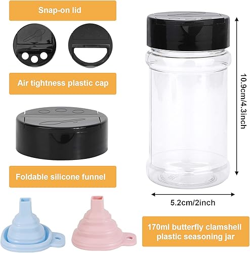 Lot de 12 bocaux à épices en Plastique, 170 ML Pot a Epices Vides Hermétique, Verres Rond à épices avec couvercles, Un Entonnoir, Un Stylos, des étiquettes, pour Conservation d'Epices Graines Herbes - Nail Gallerys