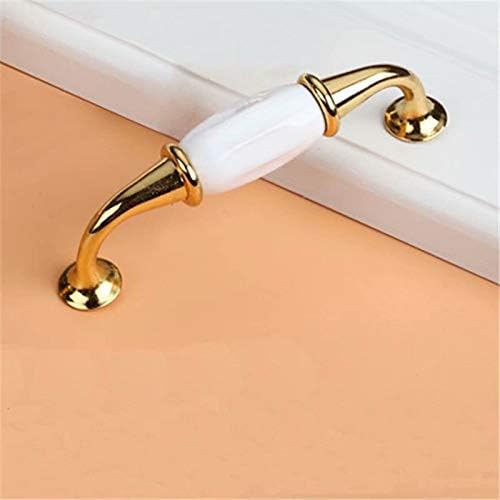 Creatwls - 2 poignées pour meuble en céramique blanche - 96 / 128 mm - Pour meuble de cuisine, garde-robe, tiroirs, etc, doré, Single Hole - Nail Gallerys