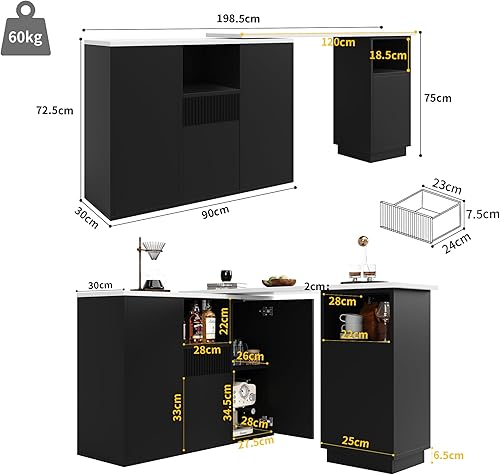Table haute extensible rotative à 360° - îlot de rangement multifonction avec roulettes, 3 tiroirs et porte-collation pour cuisine, salon et table de bistro - 138-209 x 39 x 106 cm - Blanc - Nail Gallerys