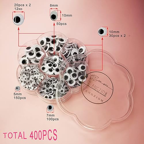 FANGZIDM 400 Pièces Yeux Mobiles de Jouet Auto-adhésif 5mm -12mm pour DIY Scrapbooking Accessoires - Nail Gallerys