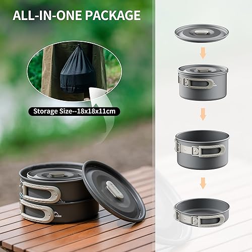 Naturehike Camping Set de Casseroles et Poêles Outdoor Batterie de Cuisine Bouilloire Anti-adhésive pour 2-6 Personnes Multifonctionnel Léger et Portable Convient pour la Survie et L'Aventure - Nail Gallerys