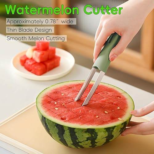 Defvnst Trancheuse à pastèque 5 en 1, kit de coupe-melon en acier inoxydable, portable, fourchette à melon, cuillère coupe-fruits pour cantaloupe, papaye, fruits du dragon (vert) - Nail Gallerys