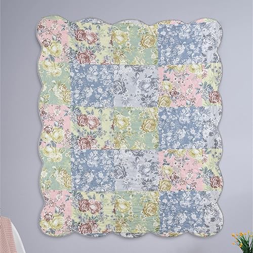 Greenland Home Emma Patchwork Couverture matelassée à imprimé Floral Gris 152,4 x 127 cm - Nail Gallerys