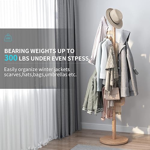 KungFuWood Porte Manteau, Porte Manteau Sur Pieds Design Cactus en Bois avec 6 Crochets, Robuste et Facile à Assembler Porte Manteau Pour Couloir, Chambre et Bureau (Couleur du bois) - Nail Gallerys