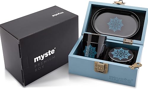 MYSTE BLUE MANDALA Stash Box avec Accessoires, Grand Grinder 63 mm, Set Anti-Odeur, Stashbox Combo Kit, Verrouillable, Rolling Tray Set - Nail Gallerys