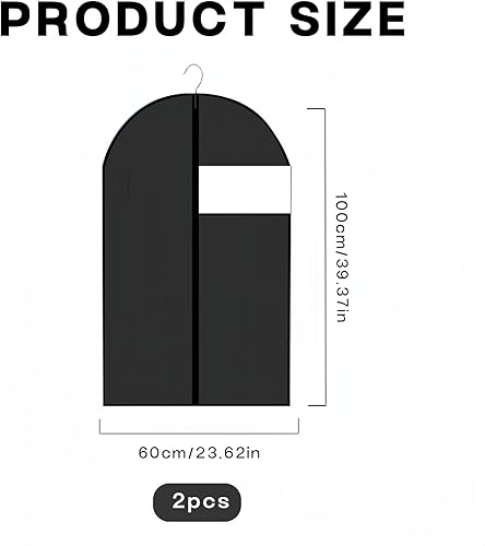2 Pièces Housse Vetement, 60x100cm Housse Costume Noire Anti-Poussière, Housse Vetement à Suspendre avec Fenêtre, Imperméable Housse de Protection pour Vêtements Costume Chemise Manteau Veste Armoire - Nail Gallerys