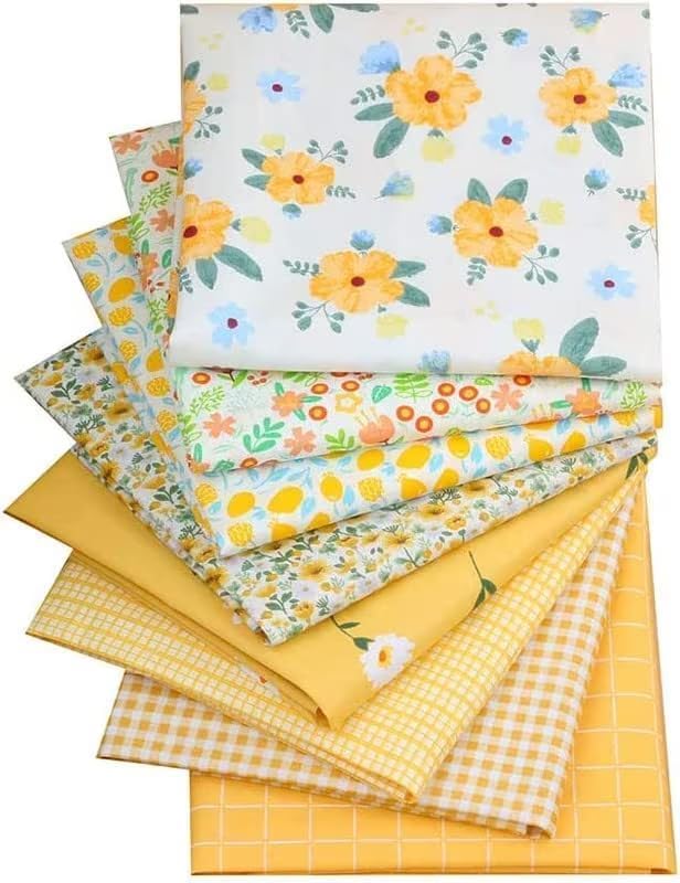 CraftsFabrics Lot de 8 coupons de tissu en coton imprimé floral Jaune 40 x 50 cm - Nail Gallerys