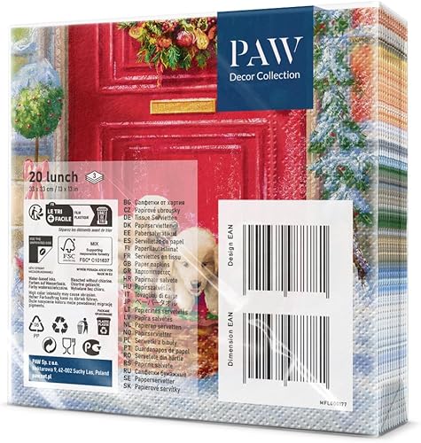 PAW - Serviette Papier - 3 Plis (33 x 33 cm) I Lot de 20 I Serviette de Table Papier - Noël, Hiver, Vacances, Gnome, Fée, Nain I Décoration de Table Idéale pour Noël (Fancy Gnome) - Nail Gallerys