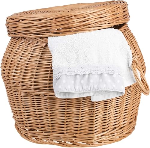 e-wicker24 Pouf de Rangement Coffre de Rangement, Panier rond avec couvercle en osier buff. (Ø: 31 H32, Naturel) - Nail Gallerys