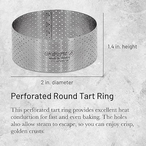De Buyer - Cercle à tarte rond VALHORNA en inox perforé - 5,5 x 3,5 cm - Fabriqué en France, Technologie AIR SYSTEM, Micro-Perforations pour Cuisson Rapide et Homogène pour Résultats Croustillants - Nail Gallerys