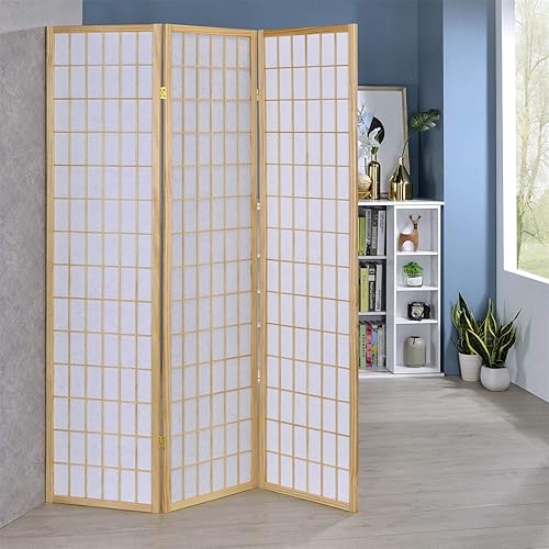 IDIMEX Paravent séparateur de pièce avec Structure en Bois Vernis Naturel et 3 Panneaux repliables en Papier de Riz - Nail Gallerys