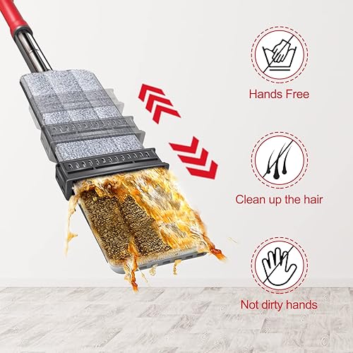 MASTERTOP Balai Essoreur Microfibre, Serpillère Plate Mains Libres pour Nettoyage du Sol, Balai Rotatif avec 6 Tampons en Microfibre Réutilisables - Nail Gallerys