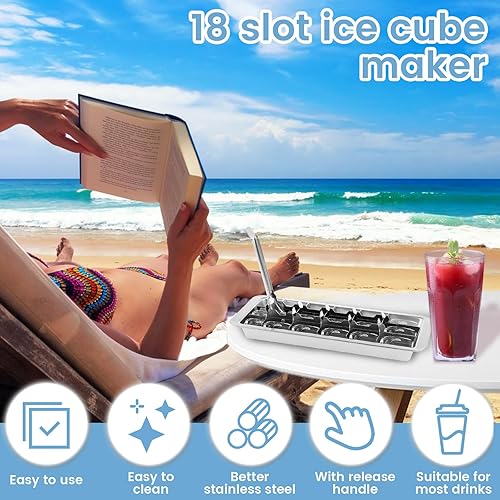 Bac à Glaçons avec 18 Amovible Emplacements Moule à Glaçons En Acier Inoxydable avec Poignée 28,5×12x3cm Moule à Glaçons Carré pour Jus Thé Café - Nail Gallerys