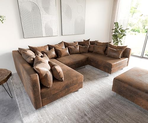 DeLife Canapé Clovis Marron Look Vintage avec Tabouret Canapé panoramique modulable - Nail Gallerys