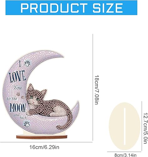 DCIDBEI DIY Objets de Décoration en Peinture Diamant, Diamond Painting Dessin Animé, Tableau Diamant Statues Décoratives, Meilleur Cadeau Pour Amis/Famille/Camarade de Classe-Chat sur la Lune - Nail Gallerys