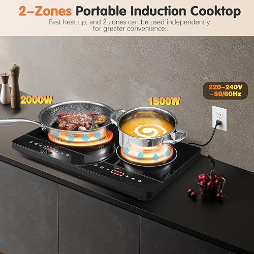 KICHPOWER Plaque Induction 2 feux, Plaque de cuisson double à induction, Plaque à Induction Portable, Contrôle indépendante, écran tactile, 3500W, 10 réglages de température, 10 niveaux de puissance - Nail Gallerys
