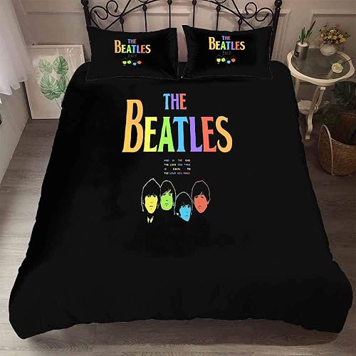 Ensemble De 3 Housses De Couette à Longues Fibres 60, Les Beatles en Pur Coton Et en Satin Assortis (140 x 200 cm,Musique 03) - Nail Gallerys