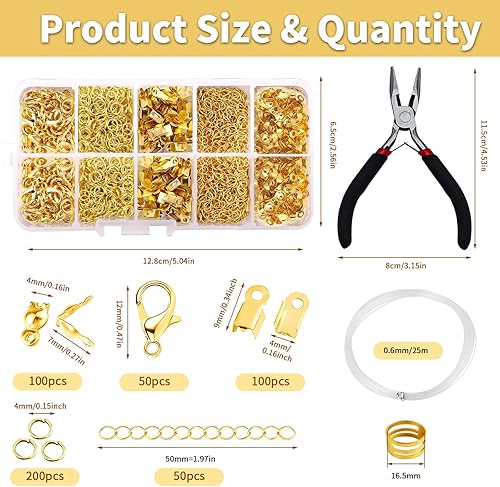 Fermoirs Pour Bracelets Et Colliers 500 Pièces Attaches Et Fermoirs Pour Bijoux Set, Boucle Lobster mit Anneaux De Saut, Fermoir Bracelet, Fermoir Bracelet Perle pour Fabrication de Bijoux (Or) - Nail Gallerys