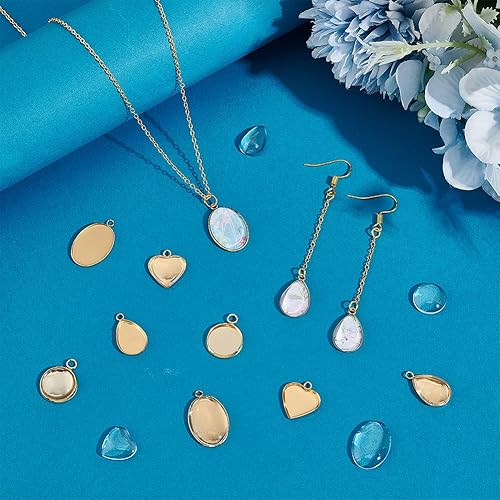 UNICRAFTALE 32ensemble 4style Support Pendentif Cabochon Acier Inoxydable Plateaux à Pendentif Cabochon Rond Ovale Cœur en Forme de Larme Pendentif à Lunette Vierge avec Cabochon Base Doré pour Bijoux - Nail Gallerys