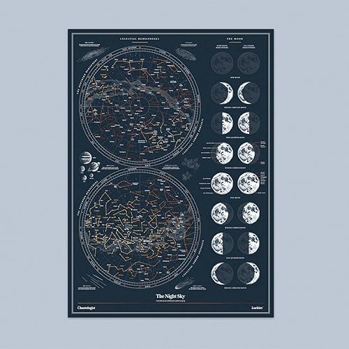Luckies of London | Décoration Murale illustrée | Ciel Nocturne/Astronomie | Carte à gratter Accessoires pour Chambre à Coucher | Phases de la Lune | Affiches interactives pour Chambre à Coucher - Nail Gallerys