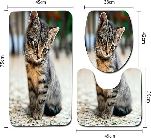 Tapis Salle de Bain Chaton Animal 3 Set Tapis WC Contour Tapis de Salle antidérapant de Doux et Confortable Lavable Decoration Salle de Bain - Nail Gallerys