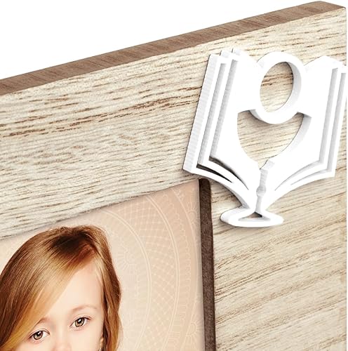 Cadre de première communion photo 10 x 15 cm couleur bois cadre photo 1er communion 10 x 15 cm classique bois et blanc avec décorations épis de blé et missel avec verre à relief blanc cadre photo - Nail Gallerys