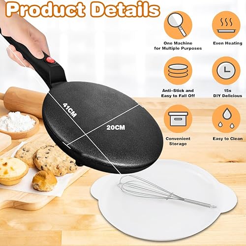RANJIMA Crepiere Electrique, 600 W Crêpière électrique Antiadhésif, Fabricant de rotis Portable Crepe Maker avec poignée pour la maison, Facile à nettoyer et comprend un bol pour les aliments - Nail Gallerys