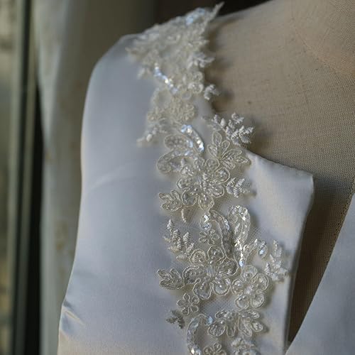 G-RUI Appliques de luxe en dentelle perlée pour robes de mariée avec strass - 2 m (blanc cassé) - Nail Gallerys