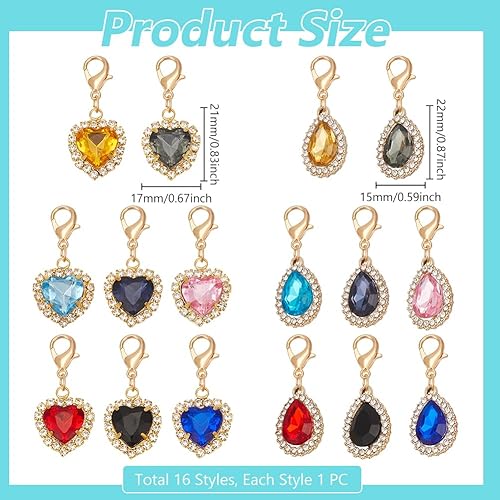 WEBEEDY 16 Styles de Pendentifs de Collier pour Chat Chien,Charms en forme de coeur et de goutte d'eau avec fermoirs Lobster,Charms à clipser pour les petits animaux de compagnie pour Porte-clés DIY - Nail Gallerys