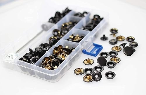 BetterJonny 220PCS Pression Bouton Fixation, 15 mm Boutons-Pression en Laiton+Acier Inoxydable Set Bouton Pression Cuir avec Pince et 3 Outils de Réglage pour Bateau Toile Sac Cuir Artisanat, Noir - Nail Gallerys