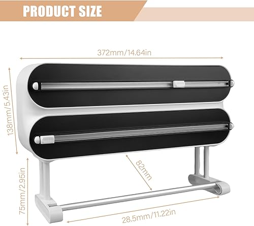 Distributeur de film alimentaire 3 en 1, magnétique, avec cutter, dérouleur et distributeur, porte-rouleau mural, coupe-film, porte-rouleau d'essuie-tout sans perçage, noir - Nail Gallerys