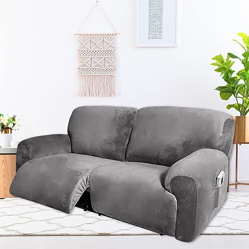 WWQQKJ Extra Large Velours Housse de Fauteuil Relax Extensible, 6 pièces Housse Fauteuil Relax 2 Places Doux Fauteuil Relax Housse pour Salon Animaux de Compagnie(Gris) - Nail Gallerys
