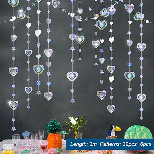 Druuzyl 59Ft Guirlande Cœur 6 Pièces 3m Party Decoration Guirlande Cœur Décoration, Colorées Étoiles Suspendu Guirlande Colorée pour Les Anniversaires Mariages Fiançailles Fêtes Festivals - Nail Gallerys