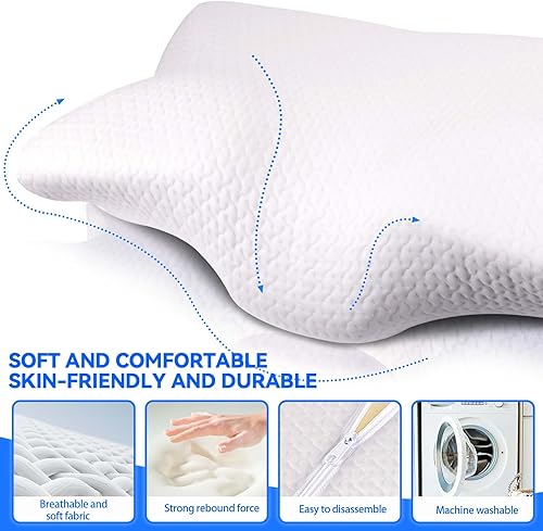 PQETBV Papillons Oreillers à Mémoire de Forme, Oreiller Ergonomique Cervical, Oreiller Orthopédique de Soutien du Cou, pour Dormir sur Le Côté, Le Dos et Le Ventre - Nail Gallerys