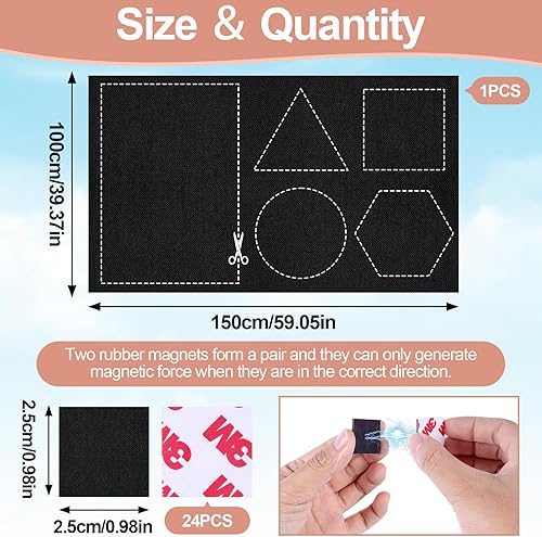 NVGVUP Stores occultants magnétiques à coller - 100 x 150 cm - Matériau occultant - Portable - Rideaux occultants à découper - Sans perçage - 24 aimants en caoutchouc - Pour ombrage des fenêtres - Nail Gallerys